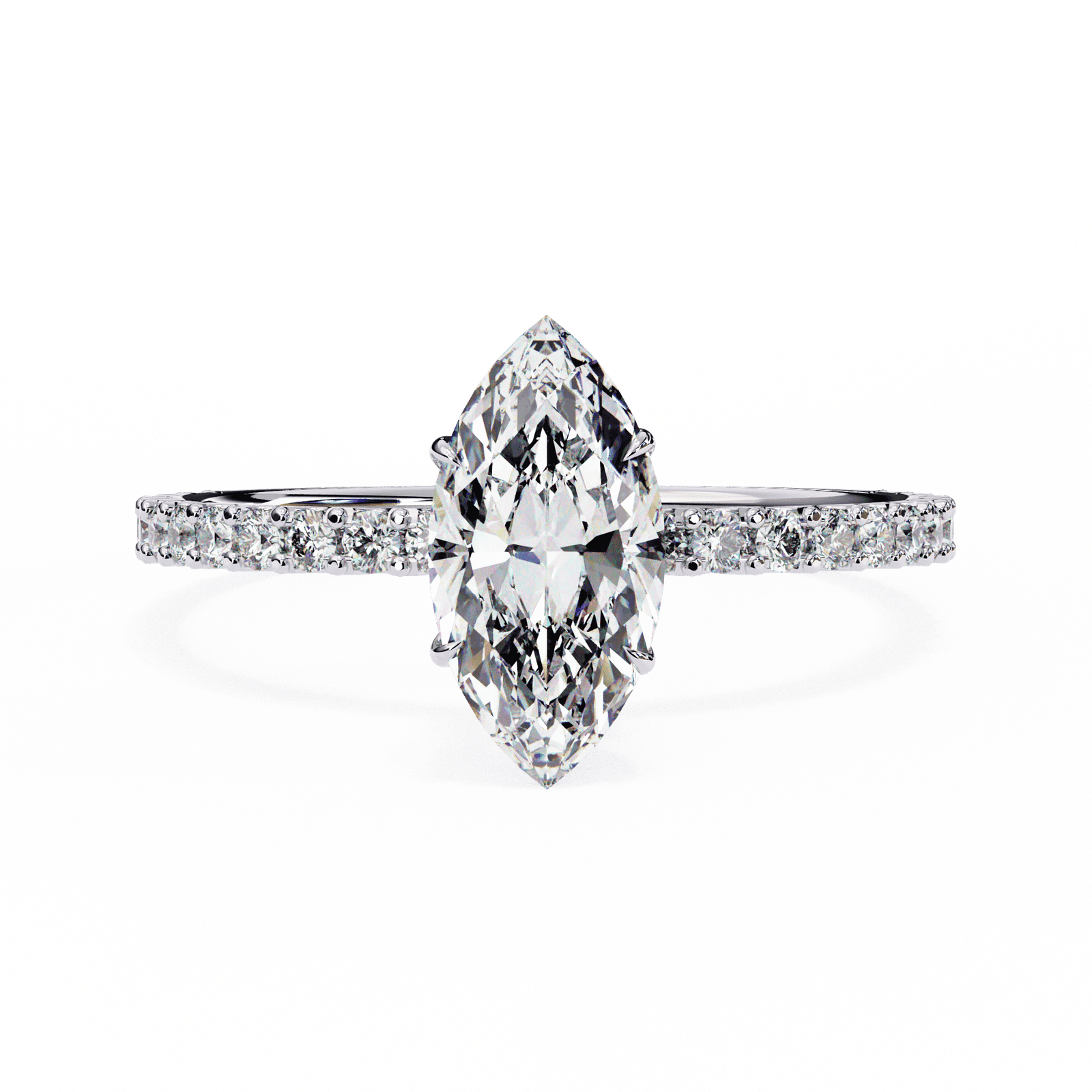 Marquise-Cut Diamond Engagement Ring with Pave Band